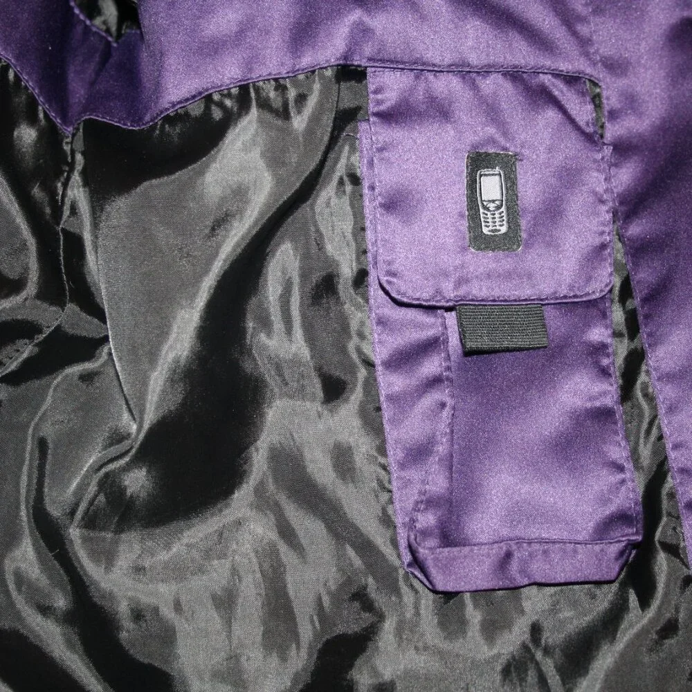 A.N.A Purple XL Down Puffer Faux Fur Trim Hood Zip Snap Jacket Coat Belt Winter - Picture 12 of 12